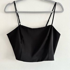 Forever 21 Black Satin Side Zipper Crop Top